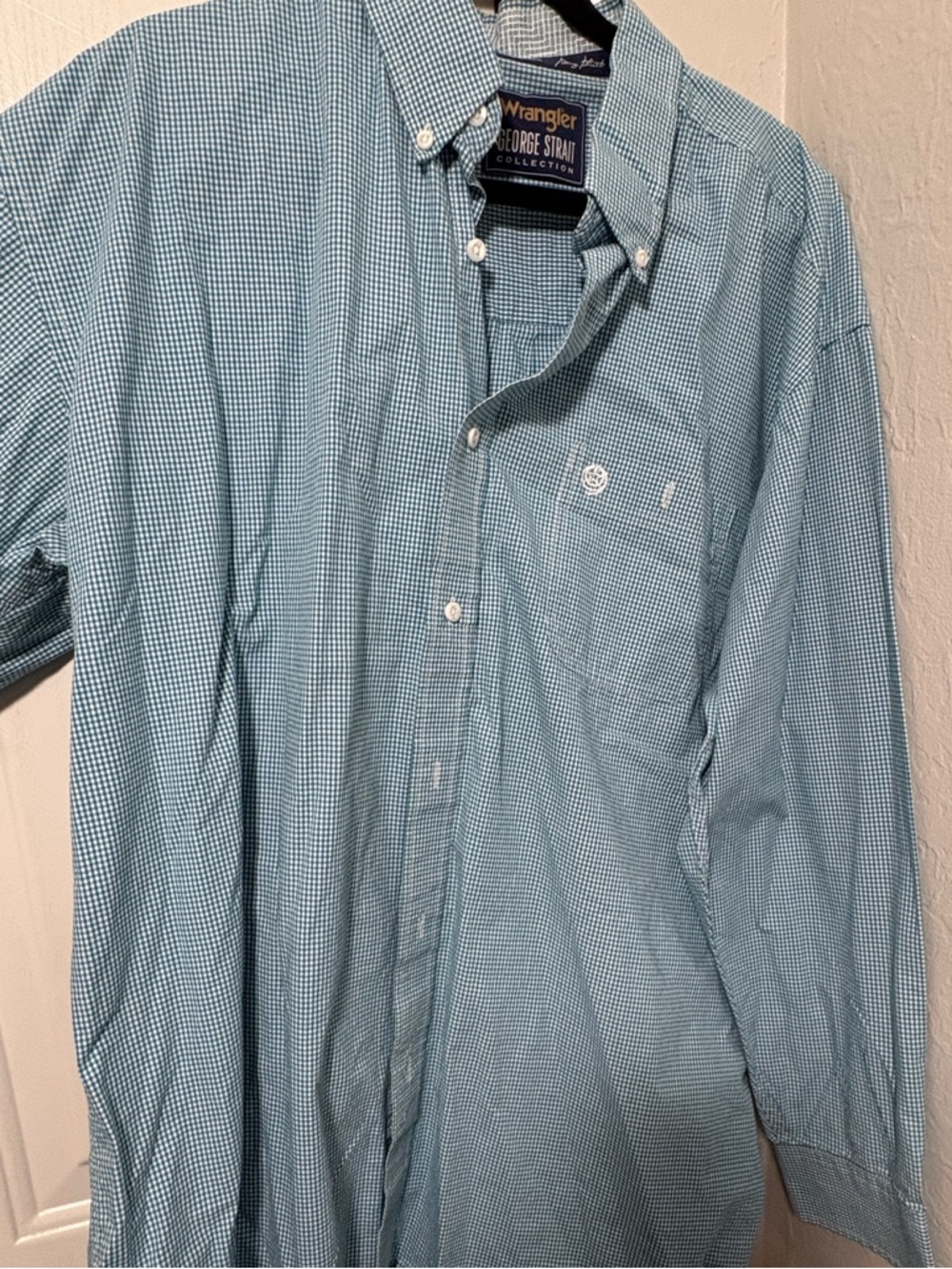 Wrangler George Strait Light Blue Micro-Check Button-Down Shirt